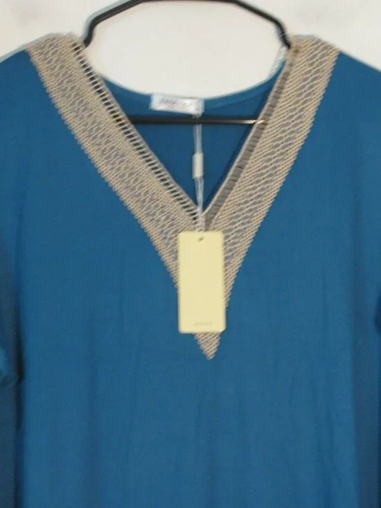 Ekouaer Sleep Dress 3XL Plus Size NWT $30 Teal Blue Embroidery New - Picture 2 of 4